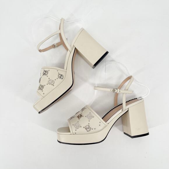 Gucci Mystic White Janaya Interlocking GG Studs Ankle Strap Sandals EU 38.5 - Picture 4 of 16